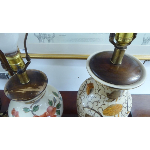 156 - Four dissimilar crackle glazed design and other china table lamps  all approx. 16