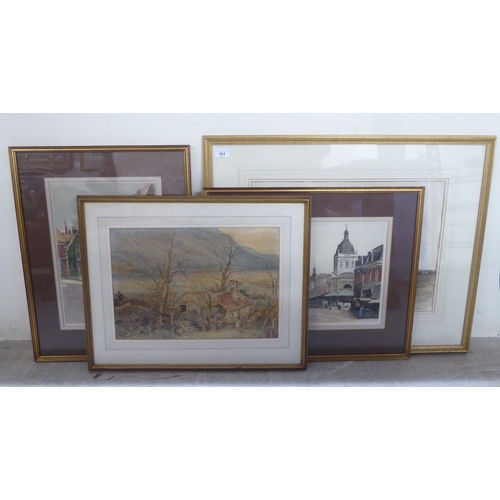 161 - Framed pictures and prints: to include rural landscapes  watercolours  bears an indistinct signature... 