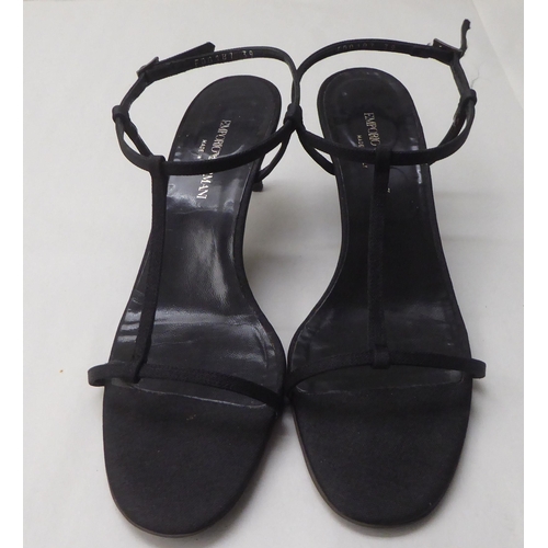 19 - A pair of ladies Emporio Armani black fabric, low heeled, open toe sandals  size 39