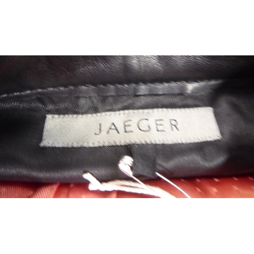 208 - A lady's Jaeger black leather shirt  size 12; and an Armani Collezioni brown suede jacket ... 