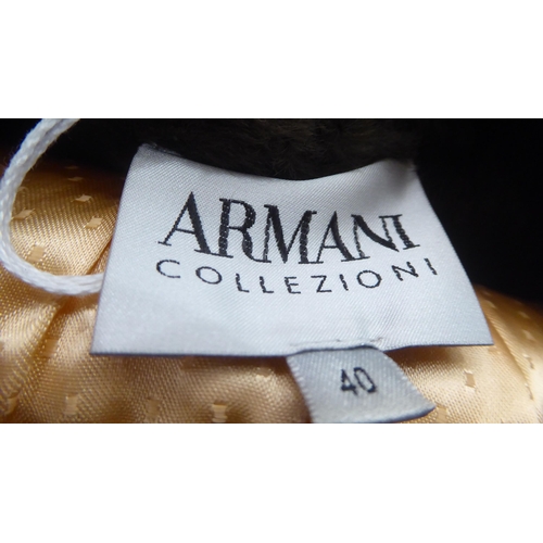 208 - A lady's Jaeger black leather shirt  size 12; and an Armani Collezioni brown suede jacket ... 