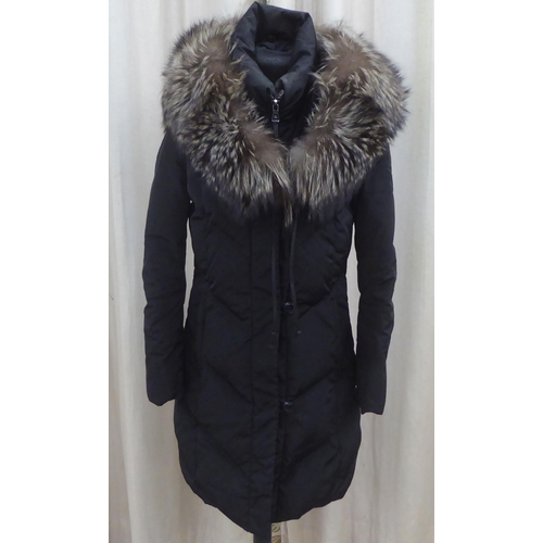 217 - A lady's Ralph Lauren quilted black coat with a faux fur trimmed hood  size 8/10 