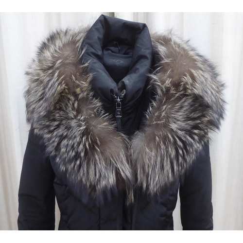 217 - A lady's Ralph Lauren quilted black coat with a faux fur trimmed hood  size 8/10 