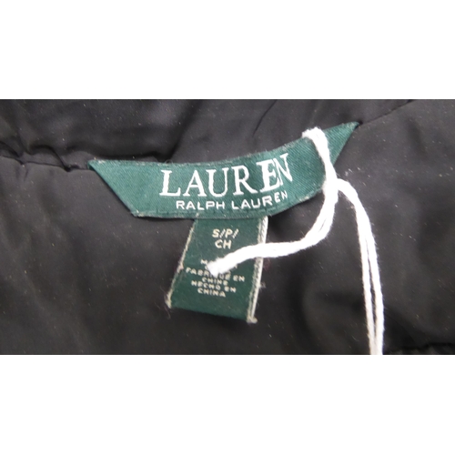 217 - A lady's Ralph Lauren quilted black coat with a faux fur trimmed hood  size 8/10 