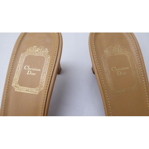 22 - A pair of ladies Christian Dior light brown leather, heeled open toe shoes  size 39