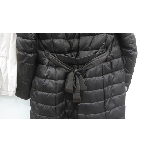 221 - A lady's Max Mara three quarter length quilted brown coat with a mink trimmed hood  size 8; and an S... 