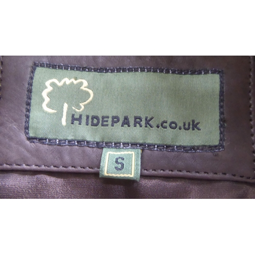 223 - Two ladies Hide Park leather gilet, one in brown, the other black, both with mink collar trim  ... 