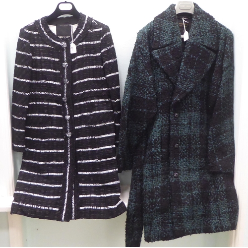 231 - A Donna Karin three quarter length green and black boucle coat  size 10; and a Marc Jacobs text... 