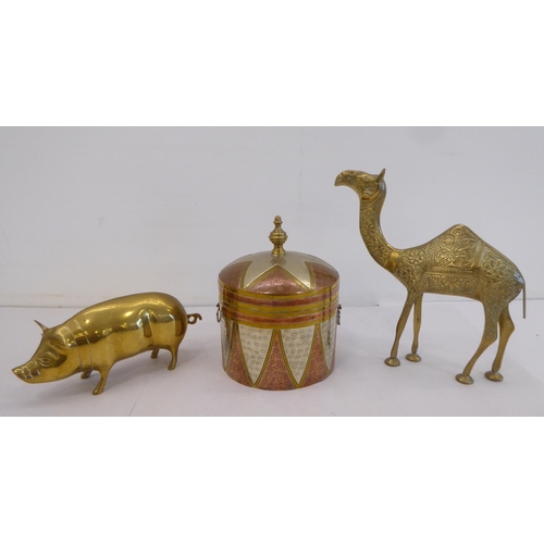 270 - A mixed lot: to include functional 20thC metalware and two composition model ducks  7