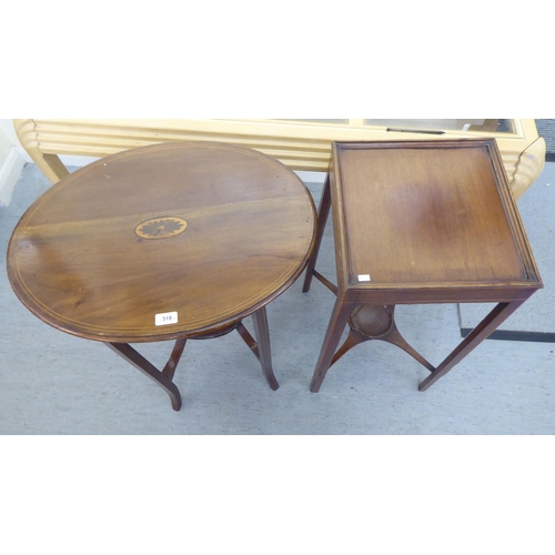 319 - Small furniture: to include an Edwardian string inlaid mahogany oval two tier occasional table, rais... 