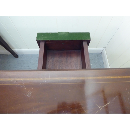 327 - An Edwardian Georgian style string inlaid mahogany demi-lune card table, raised on square, tapered l... 