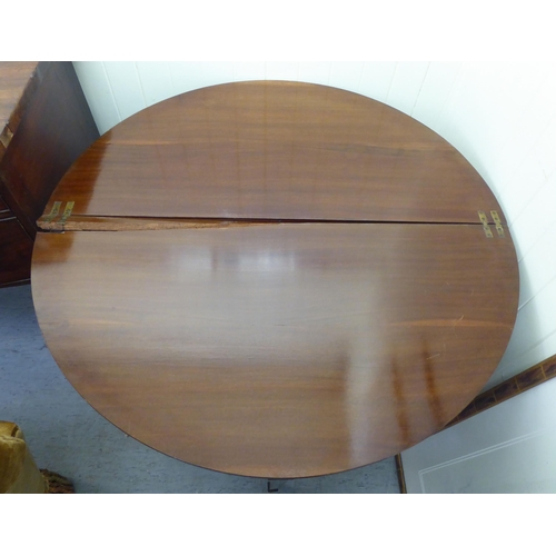 327 - An Edwardian Georgian style string inlaid mahogany demi-lune card table, raised on square, tapered l... 