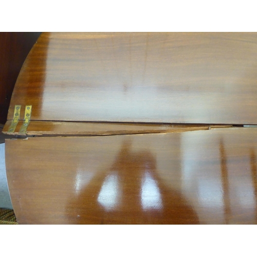 327 - An Edwardian Georgian style string inlaid mahogany demi-lune card table, raised on square, tapered l... 