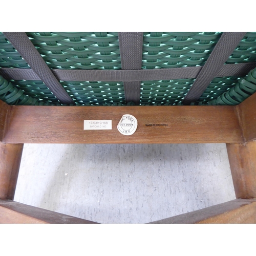329 - A modern Indonesian made green wicker style easy chair, on a teak underframe