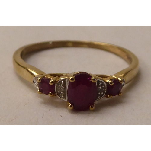 342 - A 9ct gold ruby and diamond set ring