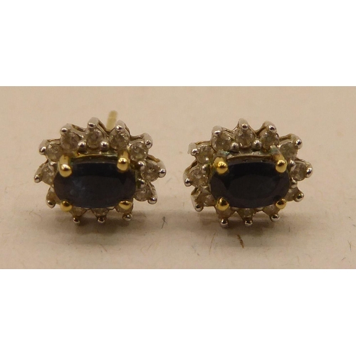 346 - A pair of 9ct gold sapphire and diamond set earrings