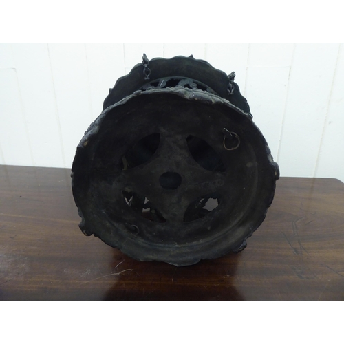 352 - A Chinese bronze finished, metal hanging lantern of pagoda design  14