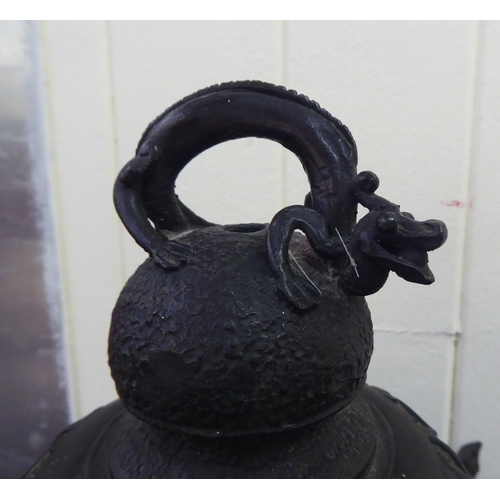 352 - A Chinese bronze finished, metal hanging lantern of pagoda design  14