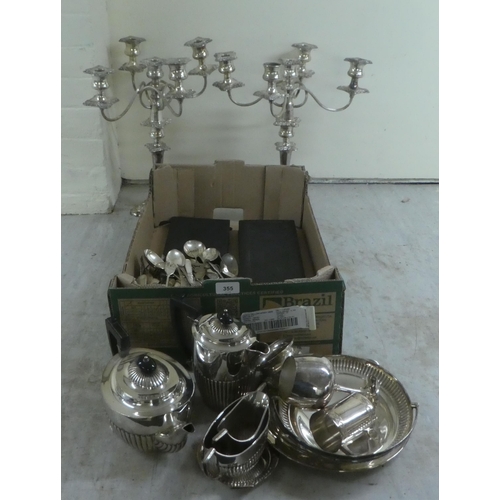 355 - Silver plated tableware: to include a pair of four branch candelabra  16