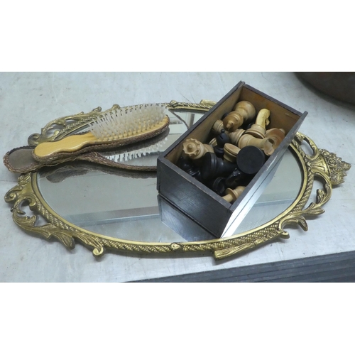 358 - A mixed lot: to include two items of vintage copper cookware; and a modern silvered figure of a Thai... 