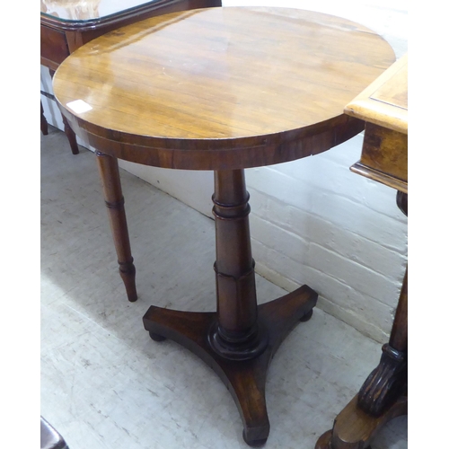 72 - A 19thC rosewood pedestal table, on a turned column and concave triform base  27.5