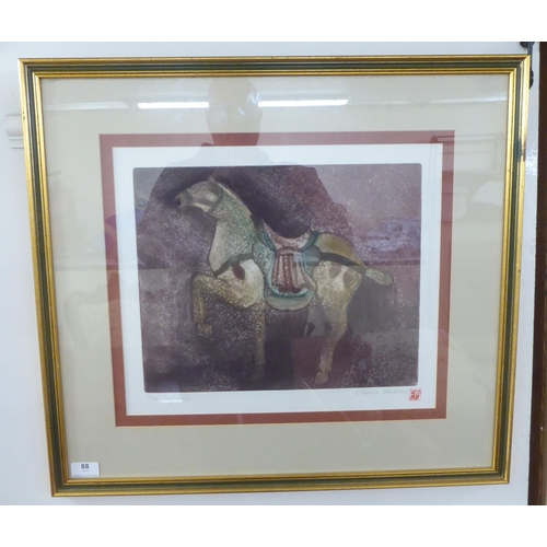 88 - After Edwina Maloney - 'Tang Horse'  Limited Edition 12/70 coloured print  bears a pencil ... 