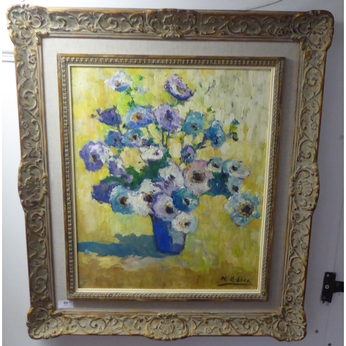 89 - M Llabara - a floral study  oil on board  bears a signature  21