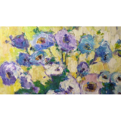 89 - M Llabara - a floral study  oil on board  bears a signature  21