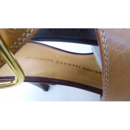 9 - A pair of ladies Giuseppe Zanotti stitched crossover tan leather, heeled, open toe sandals  size 39 ... 