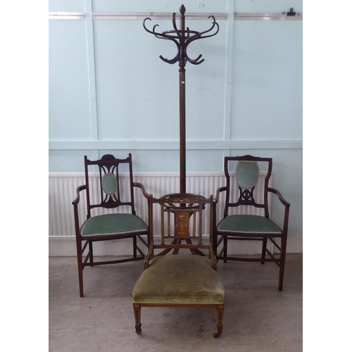 109 - Small furniture: to include an Edwardian marquetry inlaid mahogany framed bedroom chair with a splat... 