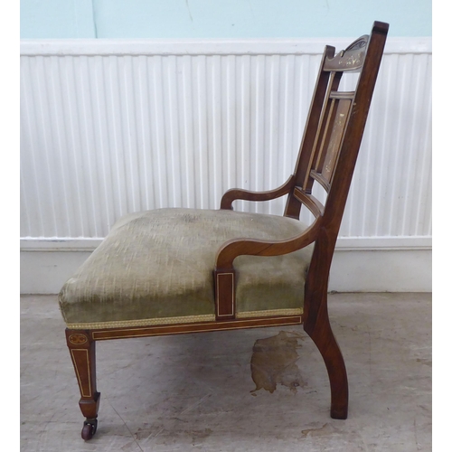 109 - Small furniture: to include an Edwardian marquetry inlaid mahogany framed bedroom chair with a splat... 