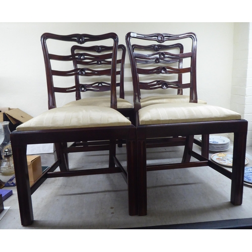 166 - A set of four modern Georgian design mahogany framed, quadruple bar back dining chairs, the fabric u... 