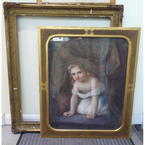 174 - 19thC British School - a little girl hiding under a tablecloth  pastel  22