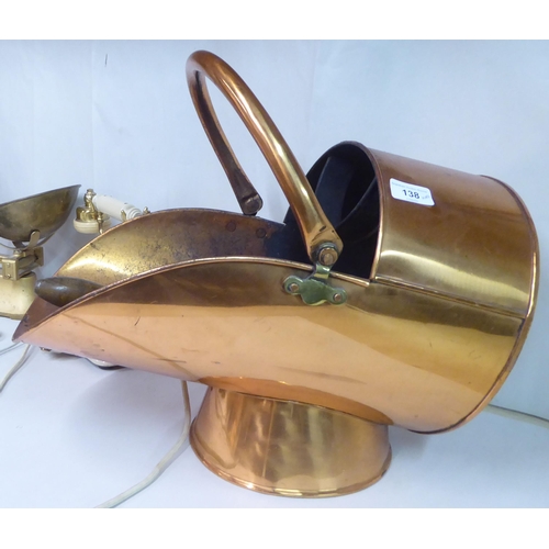 138 - A mixed lot: to include a copper coal scuttle  13.5