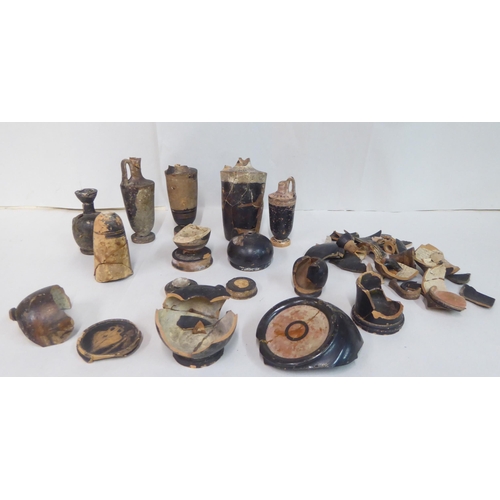 140 - Fragments of ancient painted earthenware items: to include vases  various sizes