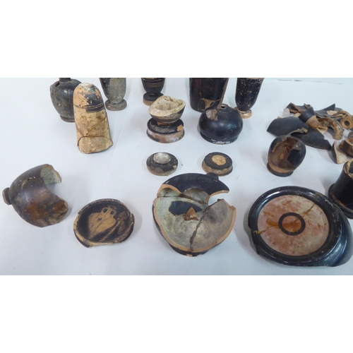 140 - Fragments of ancient painted earthenware items: to include vases  various sizes