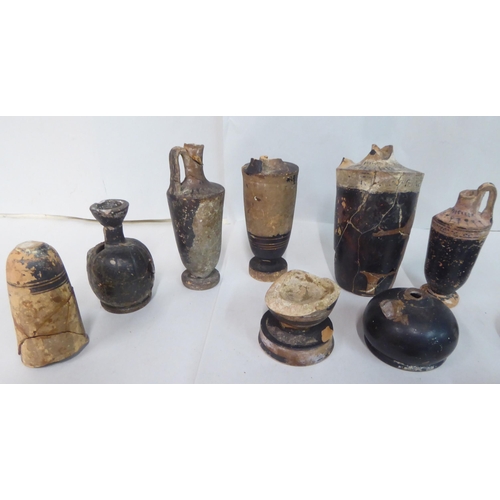 140 - Fragments of ancient painted earthenware items: to include vases  various sizes