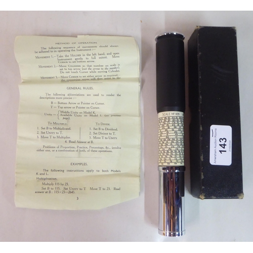 143 - An Otis King model L slide calculator  no. V2558  boxed with instructions