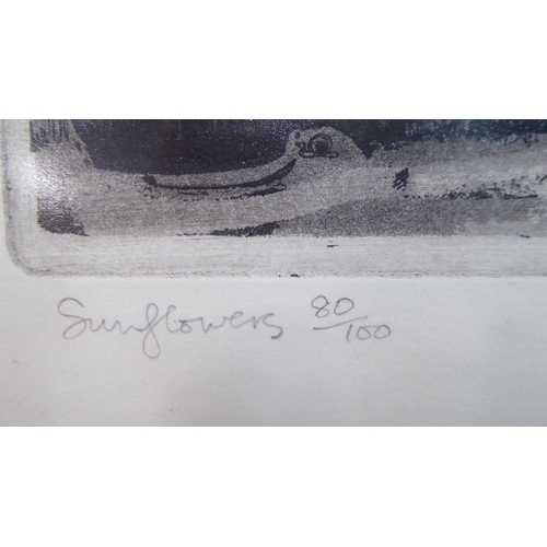 155 - After Graham Clarke - 'Sunflowers'&nbsp; Limited Edition 80/100 monochrome print&nbsp; bears a penci... 