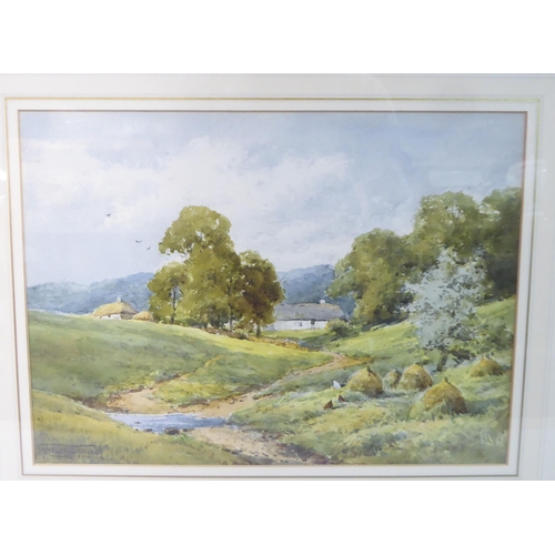 43 - Sylvester Stannard - a hillside with cottages beyond  watercolour  bears a signature  10