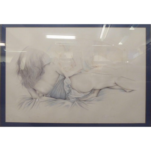 435 - A study of a semi-clad woman laying in front of a mirror  Limited Edition 6/80 print  bears an indis... 
