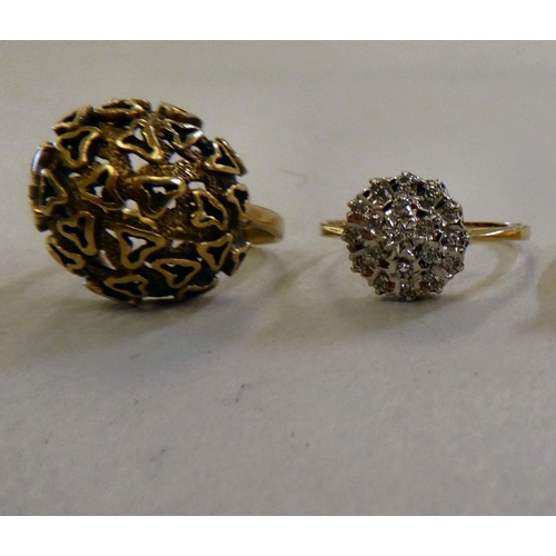 107 - Five 9ct gold rings, variously set with coloured stones