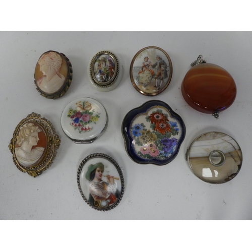 114 - Brooches, mainly porcelain and enamelled: to include cameos