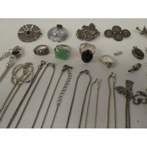 126 - Silver, silver coloured metal and white metal items of personal ornament: to include pendants; chain... 