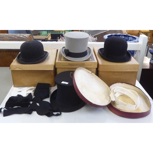 142 - Hats: to include a Gibus folding opera top hat; and other men's fashion accessories