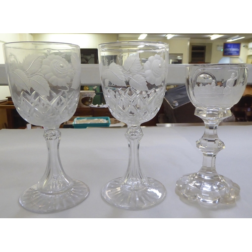 152 - Drinking glasses: to include a rummer, engraved with a hunting scene  7