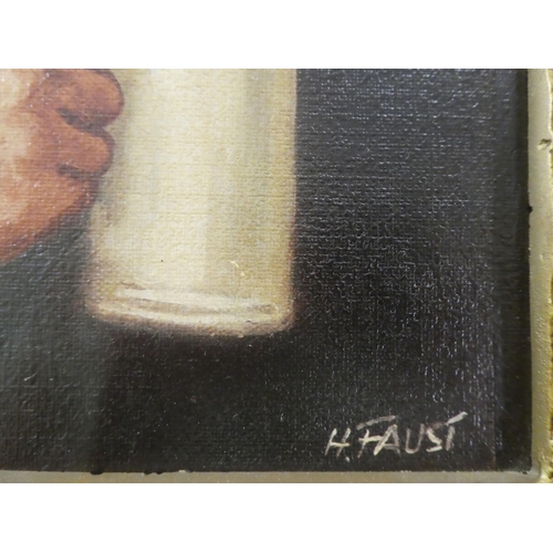 157 - H Faust - a study of a man holding a beer stein  oil on board  bears a signature  11.... 