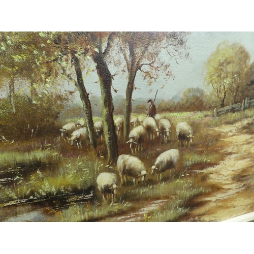 160 - V Reed - sheep at the waters edge  oil on canvas  bears a signature  23