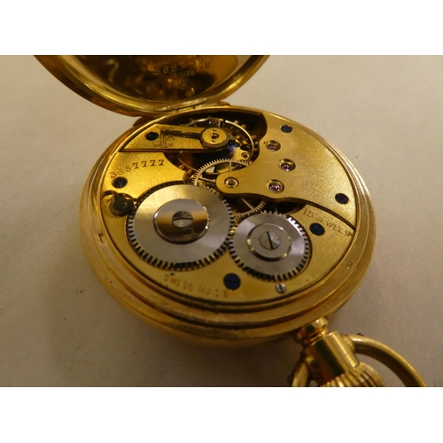 162 - An early 20thC 18ct gold cased half hunter pocket watch, the movement faced by an enamelled Roman di... 