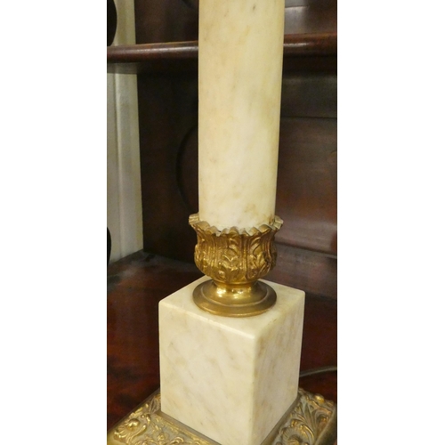 167 - A pair of gilt metal and onyx table lamps with Corinthian columns, on a plinth  18